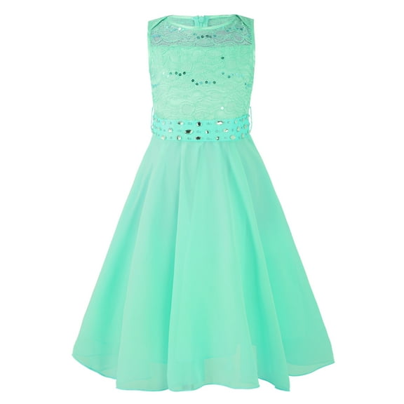 iiniim Kids Flower Girls Dress Lace Chiffon Sequins Rhinestone Bridesmaid Wedding Formal Party Size 2-16 Mint Green 8