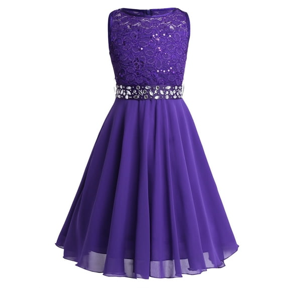 iiniim Kids Flower Girls Dress Lace Chiffon Sequins Rhinestone Bridesmaid Wedding Formal Party Size 2-16 Purple 14