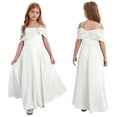 thumbnail image 1 of iiniim Kids Flower Girls Off Shoulder Chiffon Junior Bridesmaid Wedding Pageant Formal Ball Gown Maxi Dress Ivory 6, 1 of 7