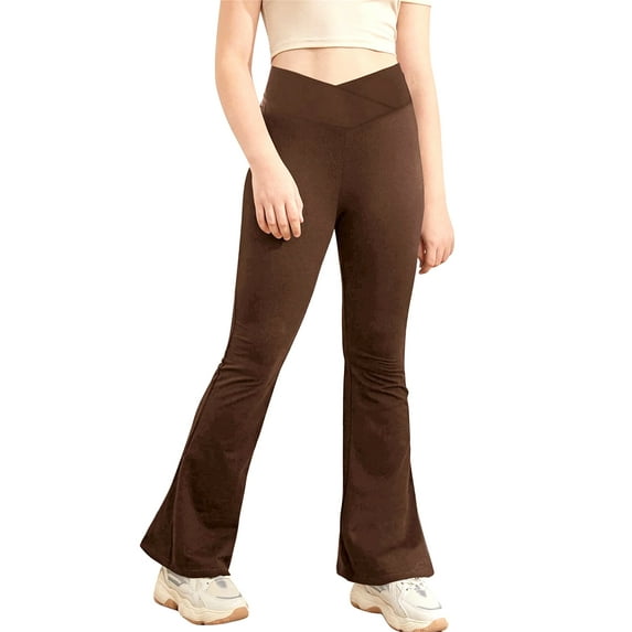 iiniim Kids Girl's Bootcut Leggings High Waist Soft Stretch Yoga Pants Wide Leg Flare Pants Bell Bottoms Size 5-14 Brown 5-6