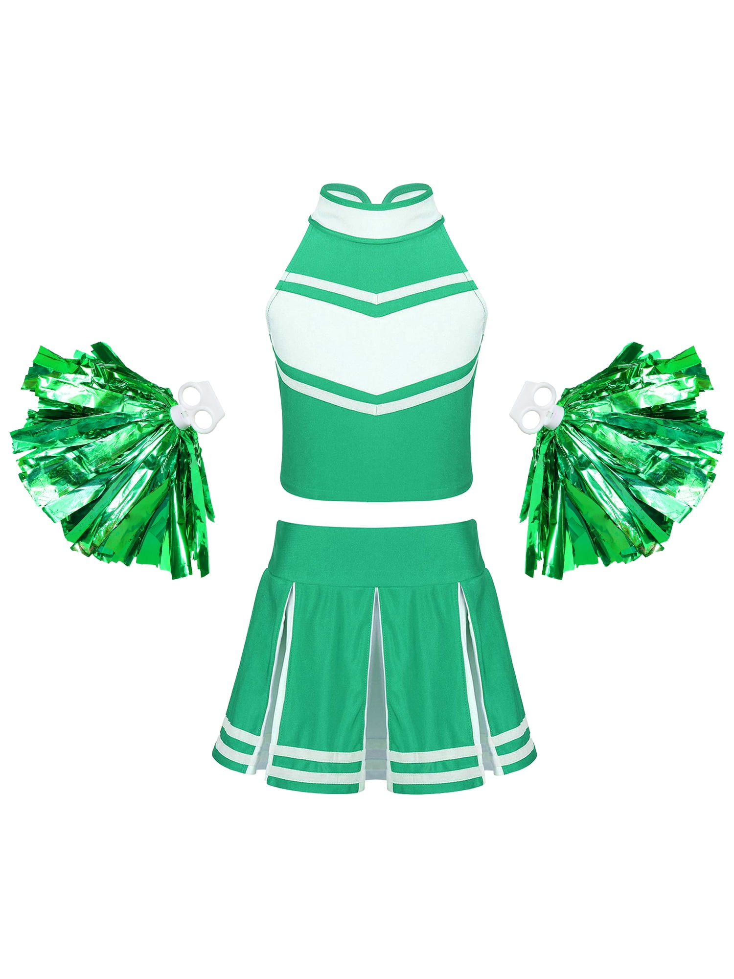Costume Cheerleader Bambina - Set Con Crop Top, Minigonna E Pompon, Per Carnevale O Sport - Foto 3