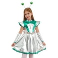 thumbnail image 1 of iiniim Kids Girl's Shiny Alien Costume Outfit Cap Sleeve Metallic Dress with Headband for Halloween Party Green 6, 1 of 7