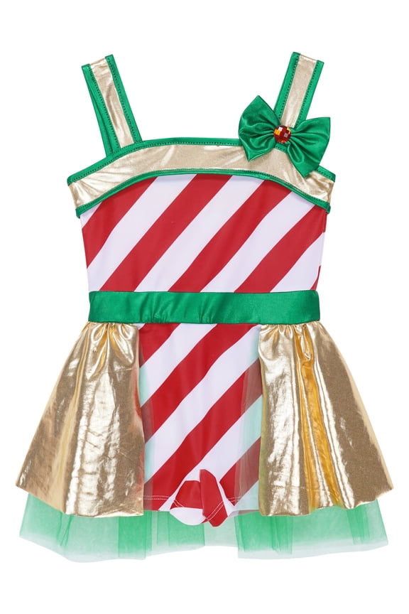 Girls Christmas Striped Candy Cane Unitard Dancewear Elf Modern Dance Jazz Ballet Tutu Leotard Red 4