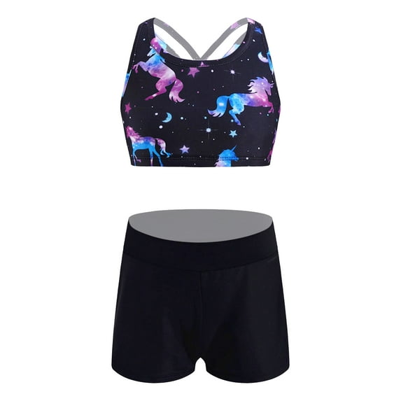 iiniim Kids Girls 2 Pieces Swimsuit Crisscross Back Bra Top with Boyshorts Tankini Bathing Suits