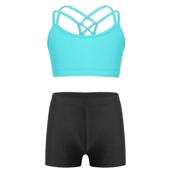 iiniim Kids Girls 2Pcs Activewear Set Gymnastics Sports Bra Crop Tops and Booty Shorts Swimsuit Light Green&Black 12
