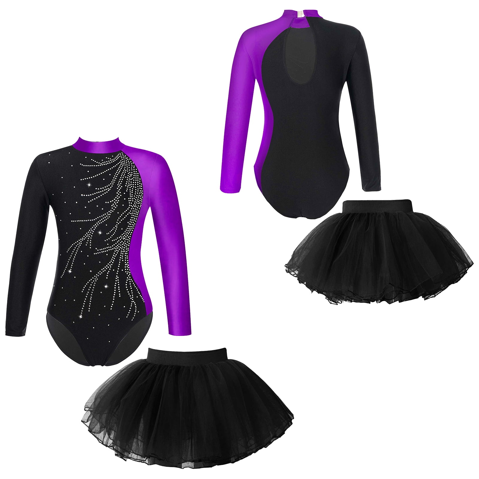 YDHTIZ Dames Professionele Kunstschaatsen Wedstrijd Jurken Kid Meisjes Blauw Lange Mouw Mailtjes Ballet Dans Sparkly Jurk Competitie Training Atletische Vrouwelijke (XXXL, blauw