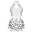 thumbnail image 1 of iiniim Kids Girls 2Pcs Dance Sequins Crop Top with Skirts Jazz Latin Performance Silver 14, 1 of 5