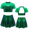 thumbnail image 1 of iiniim Kids Girls 2Pcs Sequins Jazz Latin Tango Dance Outfit Short Sleeve Crop Top with Skirt Set 4-14 Green 14, 1 of 7