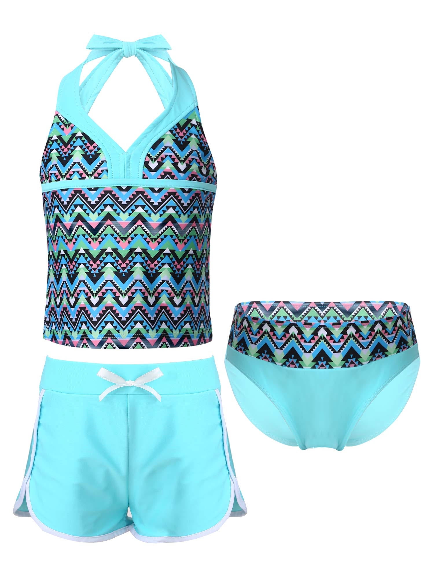 iiniim Kids Girls 3 Pcs Swimsuit Floral Halter Swim Top+Triangle Brief