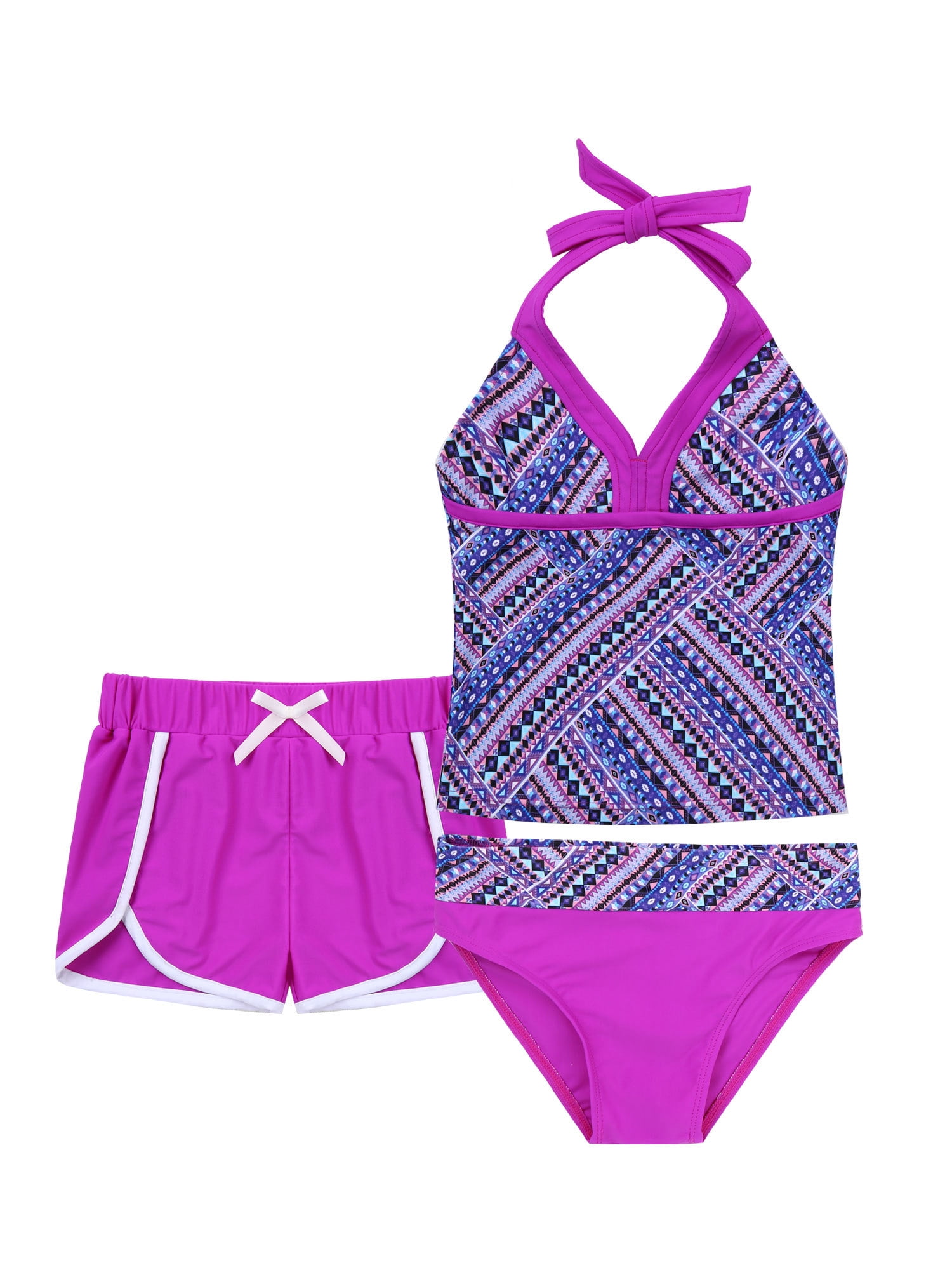 iiniim Kids Girls 3 Pcs Swimsuit Floral Halter Swim Top+Triangle Brief