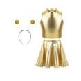 thumbnail image 1 of iiniim Kids Girls Alien Metallic Dress Costume Alien Sleeveless Tank Top with Short Skirts and Headband Set Gold 12, 1 of 7
