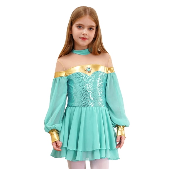 iiniim Kids Girls Arabian Princess Dance Sequins Leotard Dress Festival Party Costume Light Green 10