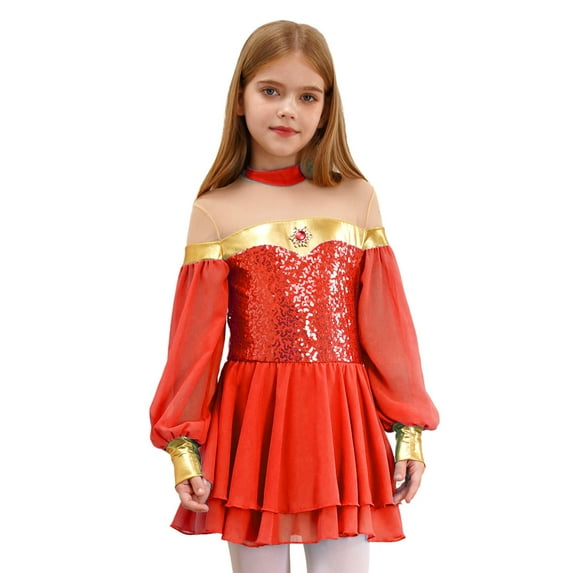 iiniim Kids Girls Arabian Princess Dance Sequins Leotard Dress Festival Party Costume Red 12