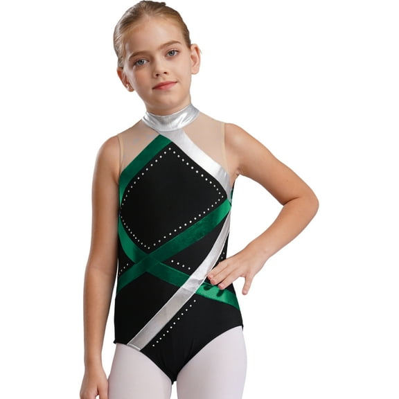iiniim Kids Girls Athletic Dance Gymnastic Leotards One Piece Ballet Bodysuit Sleeveless Unitard Dance Wear Green 14
