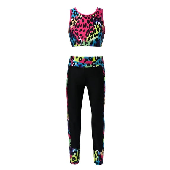 iiniim Kids Girls Athletic Tracksuits Sports Bra Crop Top with Leggings Gym Workout for Yoga Running Cycling Leopard 12