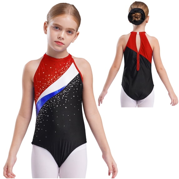 iiniim Kids Girls Ballet Dance Outfit Shiny Rhinestone Camisole with Hair Band Gymnastic 6-16 Red 6