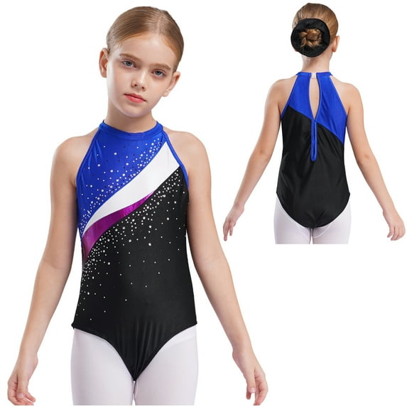 iiniim Kids Girls Ballet Dance Outfit Shiny Rhinestone Camisole with Hair Band Gymnastic 6-16 Royal Blue 16
