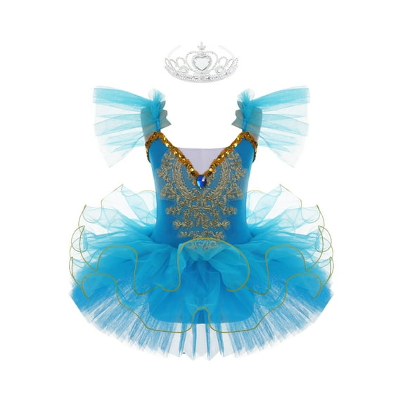 iiniim Kids Girls Ballet Dress Tutu Skirted Leotard Performance Dance Costumes Ballerina Outfit