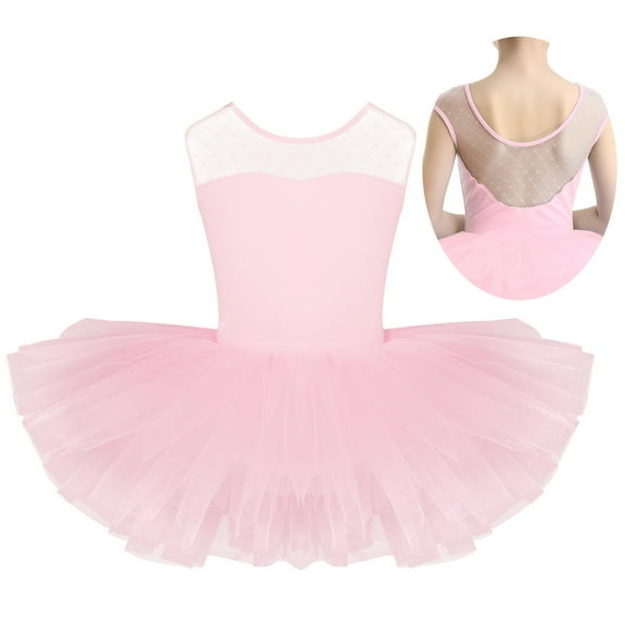 iiniim Kids Girls Ballet Leotard Dancewear Sleeveless Mesh Splice Layered Tulle Tutu Dress Gymnastics Dance Skirt