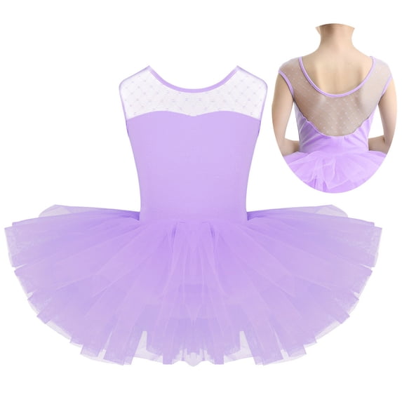 iiniim Kids Girls Ballet Leotard Dancewear Sleeveless Mesh Splice Layered Tulle Tutu Dress Gymnastics Dance Skirt