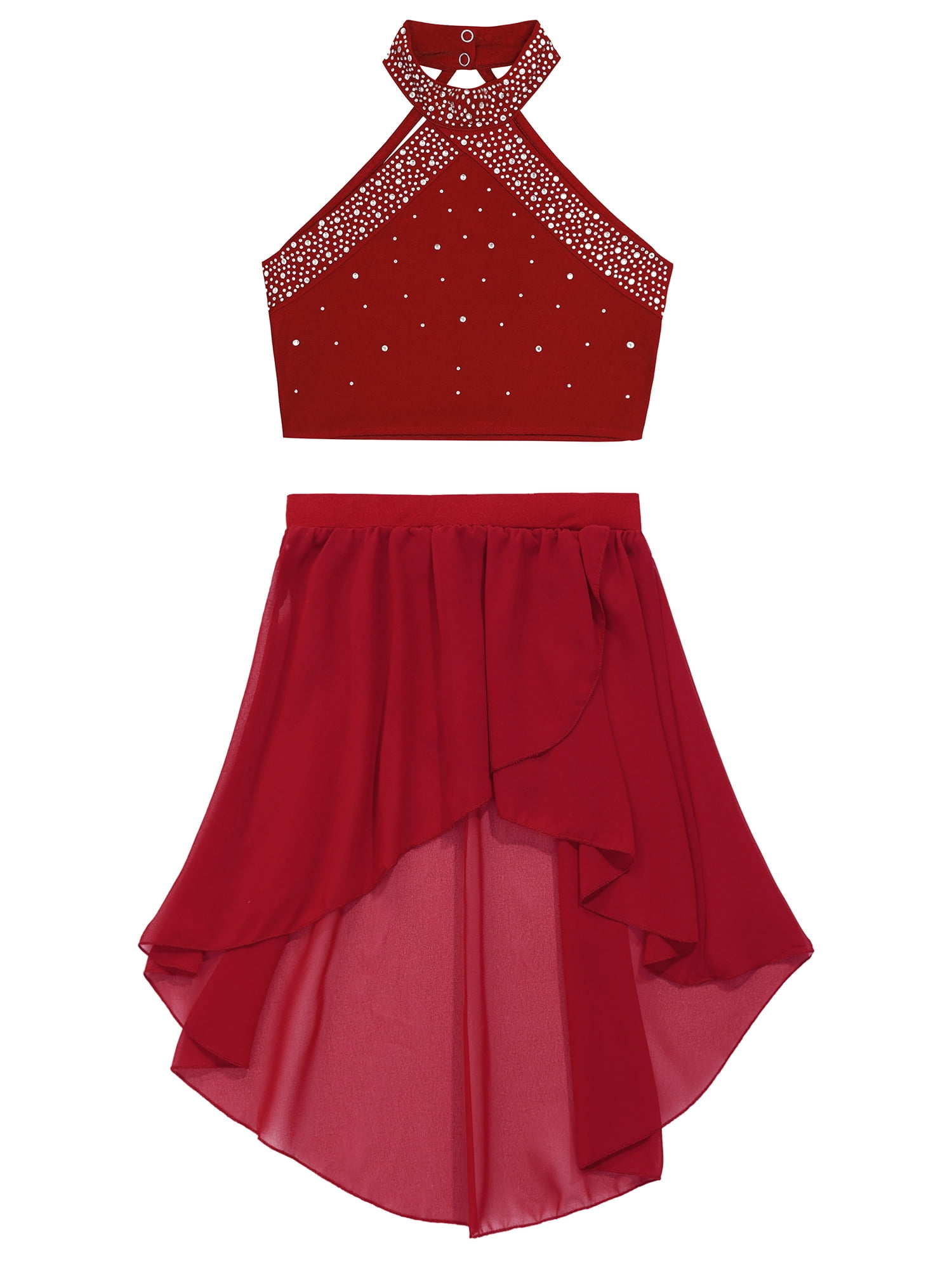 Iiniim Mädchen Dämon Jäger Kostüm - Langarm Crop Top + Metallic Rock - Halloween & Karneval Outfit