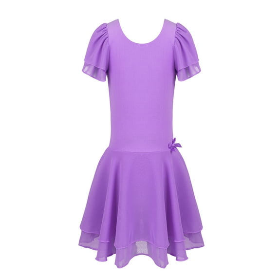 iiniim Kids Girls Ballet Tutu Dress Leotard Short Sleeves Ruffled Tutu Dress Dancewear Gymnastics Dance Costumess