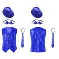 thumbnail image 1 of iiniim Kids Girls Boys Jazz Hip-hop Dance Outfits Vest Crop Top with Hat and Bowtie Necktie Costume Blue 4-5, 1 of 7