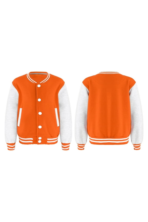 Kids Girls Boys Long Sleeves Baseball Uniform Sweatshirt Sport Varsity Style School Jackets A Orange 7-8