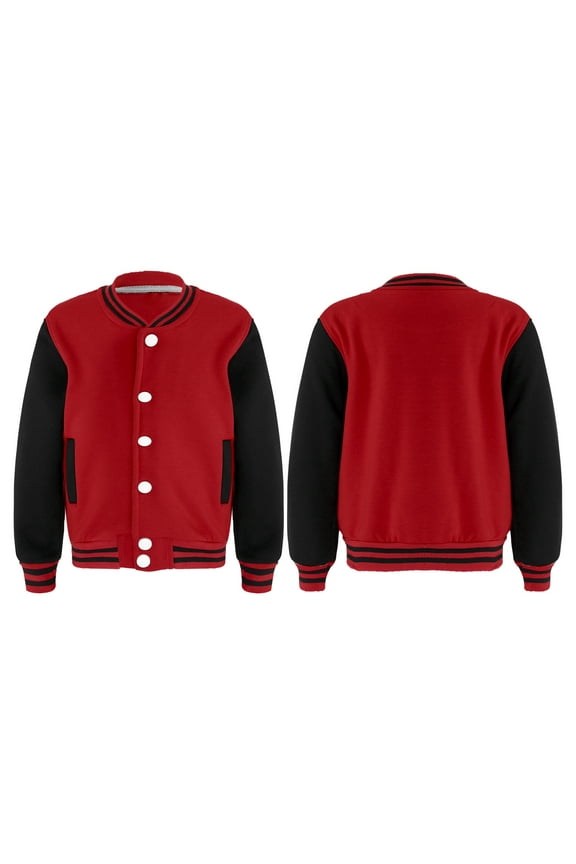 Kids Girls Boys Long Sleeves Baseball Uniform Sweatshirt Sport Varsity Style School Jackets Red&Black 5-6