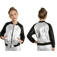 thumbnail image 1 of iiniim Kids Girls Boys Metallic Bomber Moto Jacket Coat Hip Hop Jazz Modern Dance Top Disco Party Costume Size 6-16 Silver 6, 1 of 7