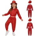 thumbnail image 1 of iiniim Girls Boys Sequin Jazz Hip Hop Dance Performance Hooded Jacket Top with Pants and Hat Outfits Red 7-8, 1 of 7