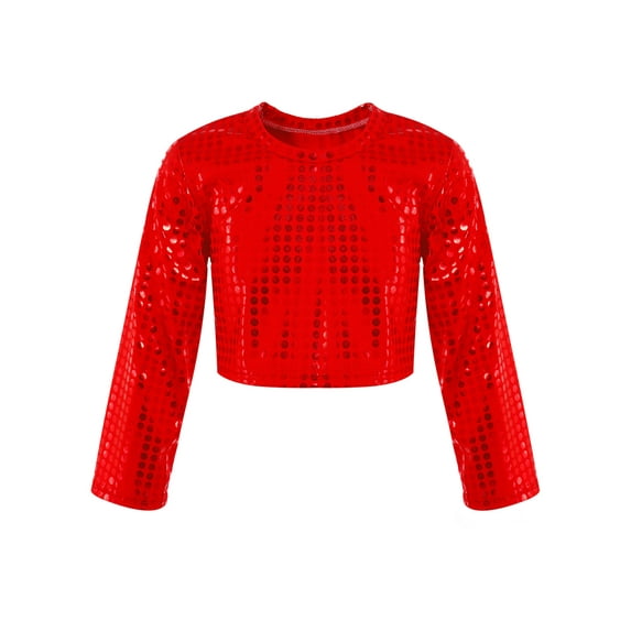 iiniim Kids Girls Boys Shinny Long Sleeve Dance Crop Tops Sequin Athletic Shirts Tee Dancewear