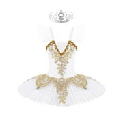 iiniim Kids Girls Camisole Skirted Leotards Swan Dance Ballet Dress Lace Bead Ballet Tutu Dress Ballerina Costume