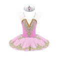 thumbnail image 1 of iiniim Kids Girls Camisole Skirted Leotards Swan Dance Ballet Lace Bead Ballet Tutu Dress Ballerina Type A Pink 5-6, 1 of 7
