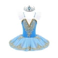 thumbnail image 1 of iiniim Kids Girls Camisole Skirted Leotards Swan Dance Ballet Lace Bead Ballet Tutu Dress Ballerina Type A Sky Blue 8-10, 1 of 7