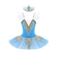 thumbnail image 1 of iiniim Kids Girls Camisole Skirted Leotards Swan Dance Ballet Lace Bead Ballet Tutu Dress Ballerina Type B Sky Blue 8-10, 1 of 7