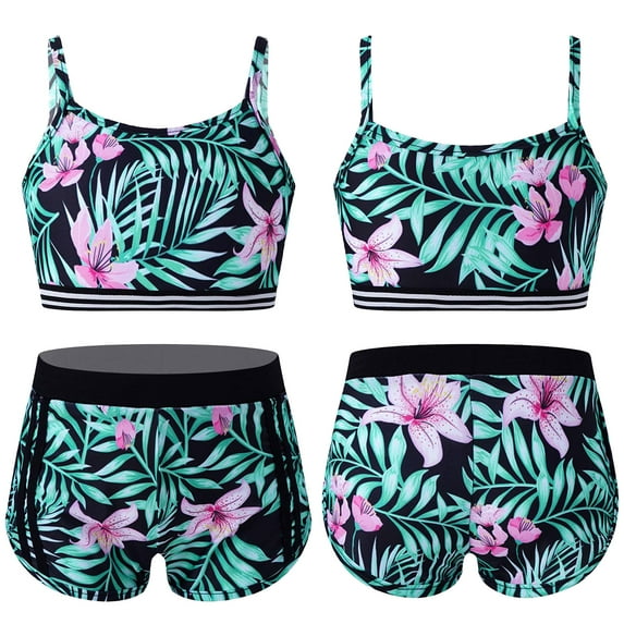 iiniim Kids Girls Camouflage Tank Crop Top Shorts Set Sports Workout Athletic Outfit Dancewear