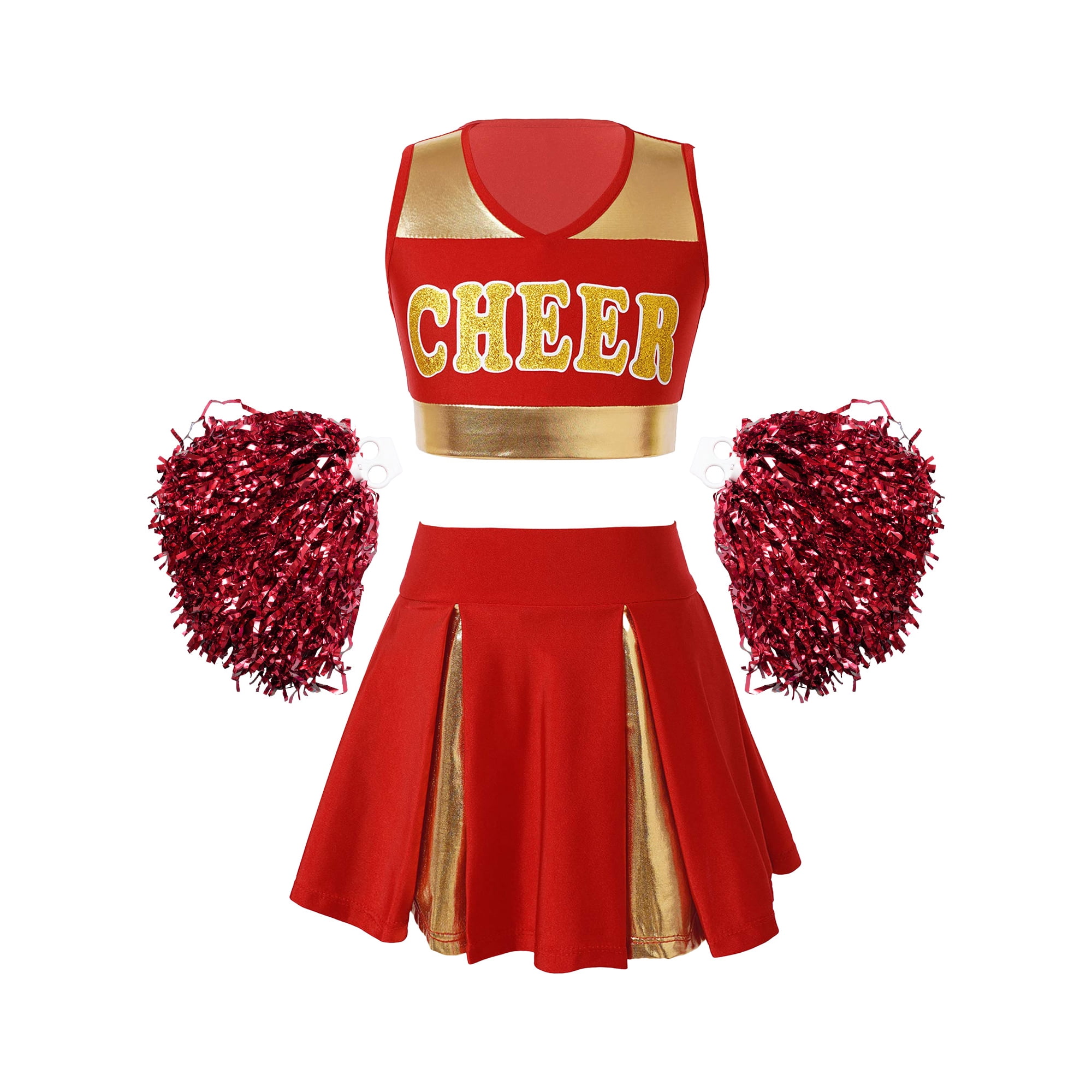 Kids Girls Cheerleader Costume Dancewear Outfit Crop Tops With