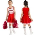 thumbnail image 1 of iiniim Kids Girls Cheer Leader Uniform Cheerleading Dress with Stockings Pom Poms Party A Red 3-4, 1 of 7