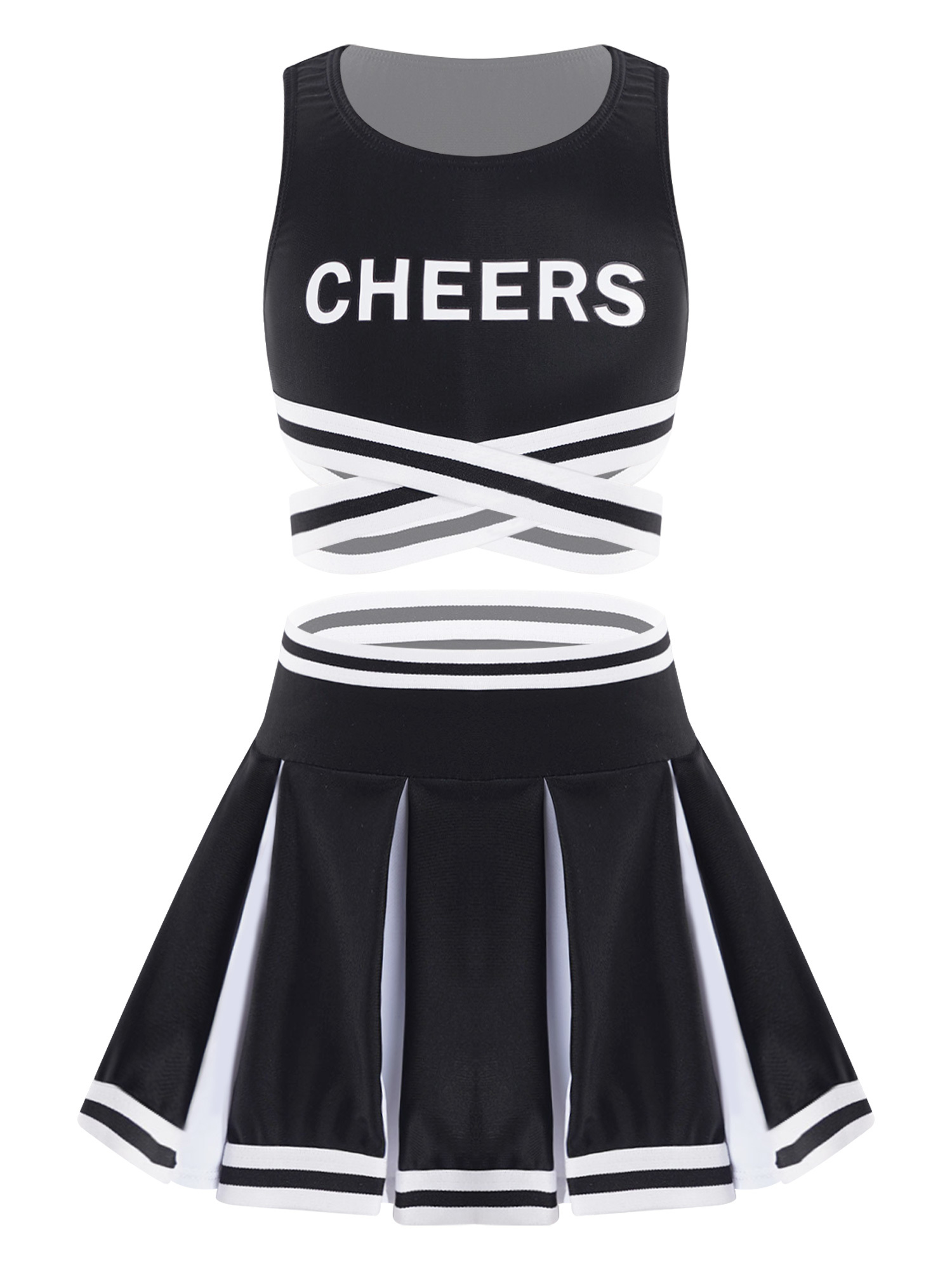 iiniim Kids Girls Cheerleading Costume Cheer Crop Top with Pleated