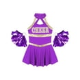 thumbnail image 1 of iiniim Kids Girls Cheerleading Performance Uniform Dance Party Dress with Pom Poms Purple 8, 1 of 7