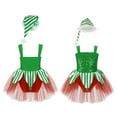 thumbnail image 1 of iiniim Kids Girls Christmas Costume Sequins Dance Ballet Leotard Tutu Dress Xmas Santa Elf Cosplay with Hat Size 6-16 A Green 6, 1 of 7