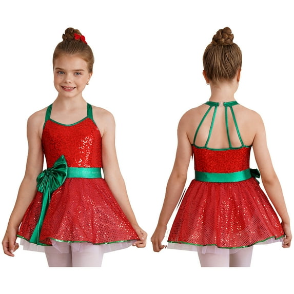 iiniim Kids Girls Christmas Costume Shiny Sequined Ballet Dance Ice Skating Leotard Dress Size 4-16 Red 12