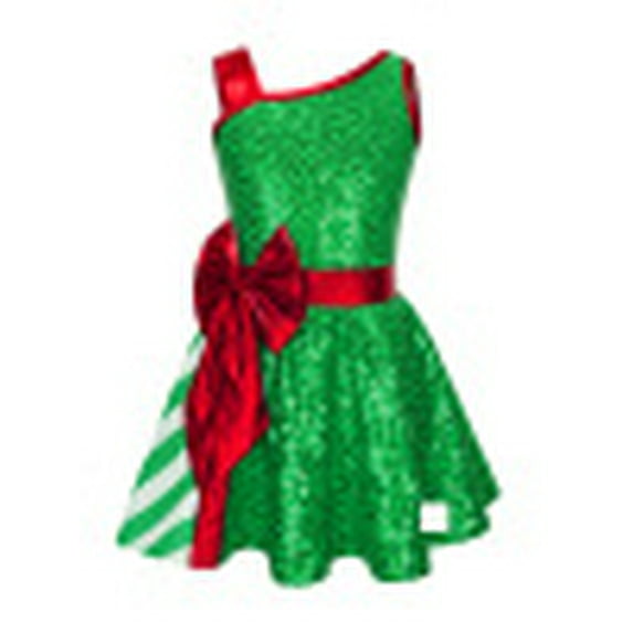 iiniim Kids Girls Christmas Elf Shiny Sequined Ballet Dance Ice Skating Performance Leotard Dress Size 4-14 Green 10
