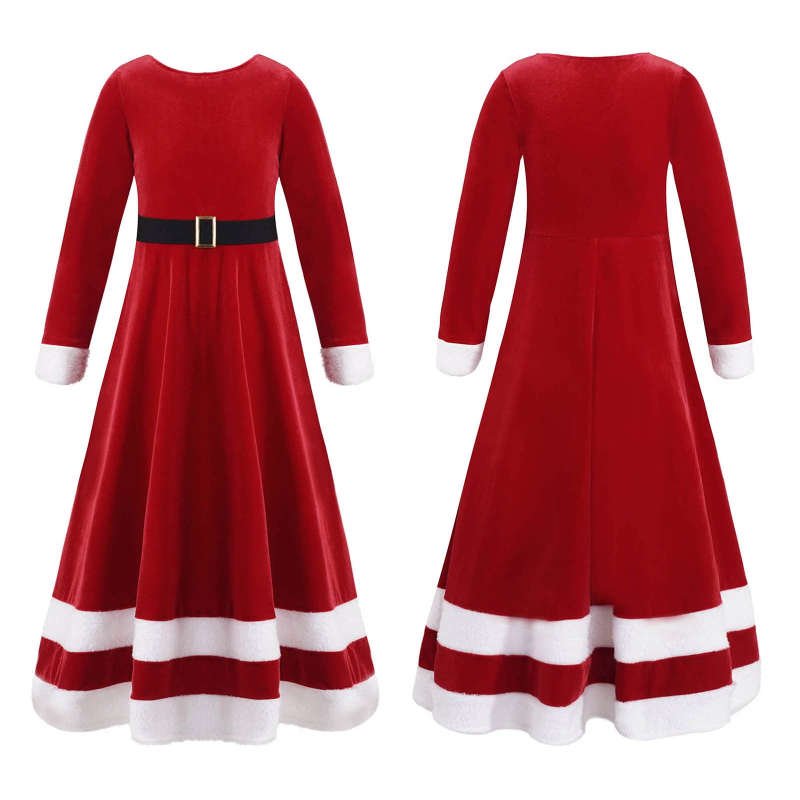 iiniim Kids Girls Christmas Mrs. Claus Elf Costume Faux Fur Trimming Velvet Dress for Figure ...