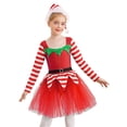thumbnail image 1 of iiniim Kids Girls Christmas Party Outfits Long Sleeve Stripes Tulle Dress Leotard Tutu Dress with Hat Red 4, 1 of 7