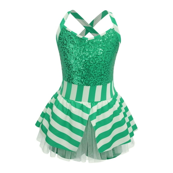 iiniim Kids Girls Sequins Striped Ballet Dance Gymnastics Leotard One Piece Unitard Green 10