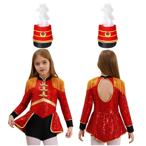 iiniim Kids Girls Circus Magician Costume Ringmaster Lion Tamer Outfits Drummer Marching Band Team Uniform Red B 6
