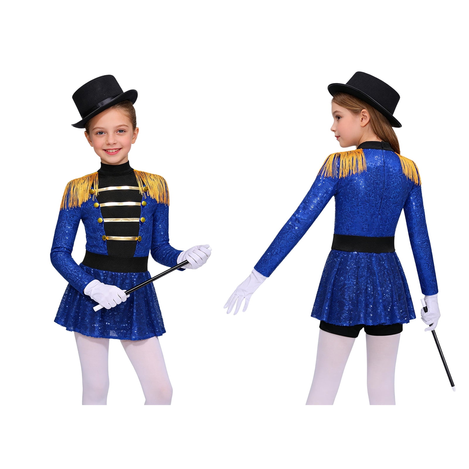 iiniim Girls Circus Ringmaster Jumpsuit Shiny Sequins Performance Leotard Dress Magician Outfits Blue 6