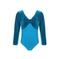 thumbnail image 1 of iiniim Kids Girls Classic Long Sleeves Leotard for Gymnastics Ballet Dance Velvet Splice Bodysuit Lake Blue 110, 1 of 7
